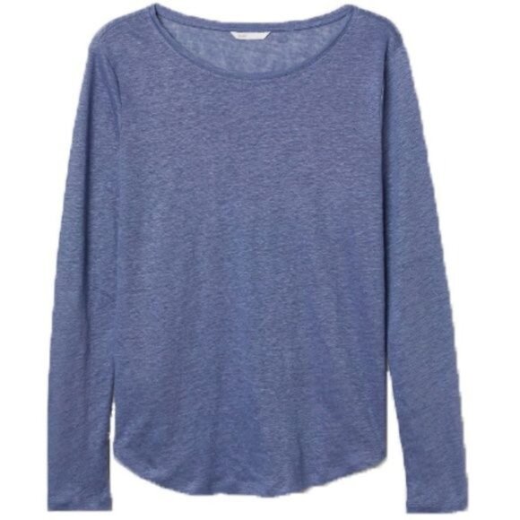 H&M Blue Linen Long Sleeve Tee Lightweight Scoop Neck - Picture 1 of 2